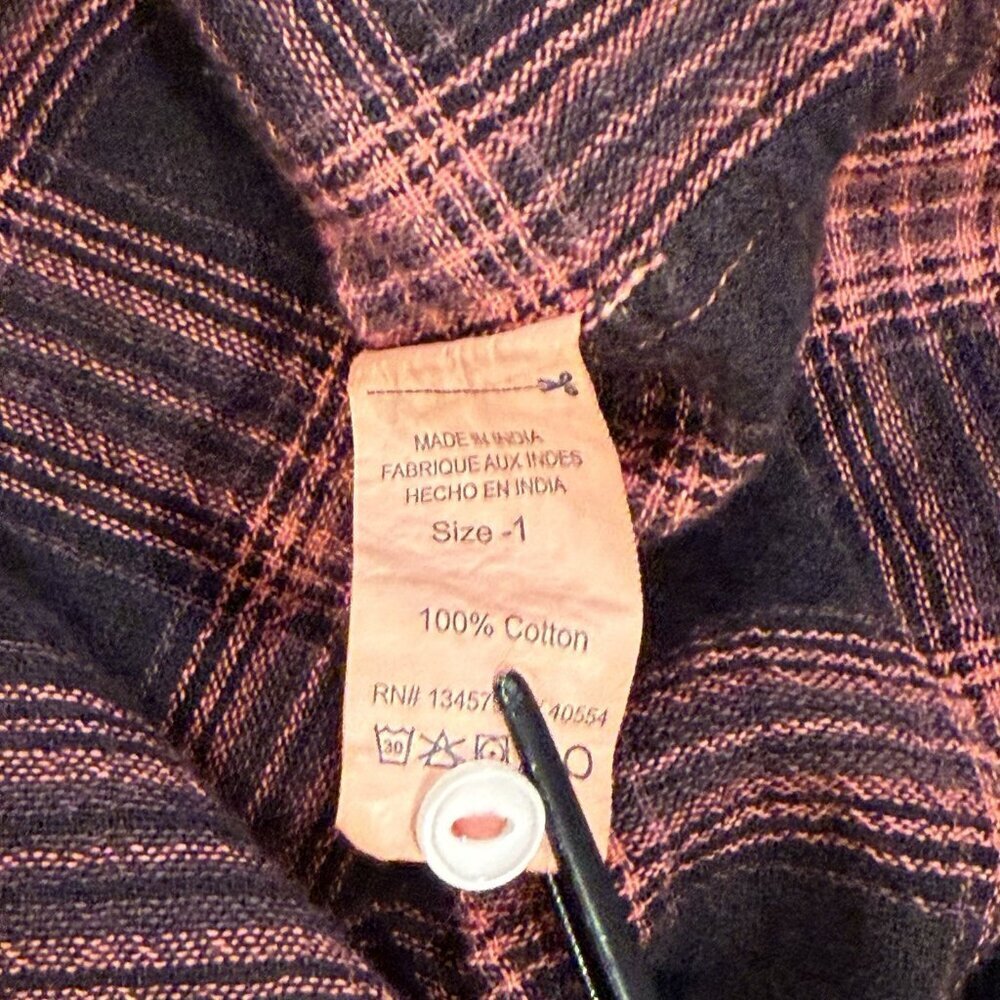 NWT Sundry Button Down Plaid Cotton Pink Black Shirt Womens size 1 Small - Picture 7 of 11